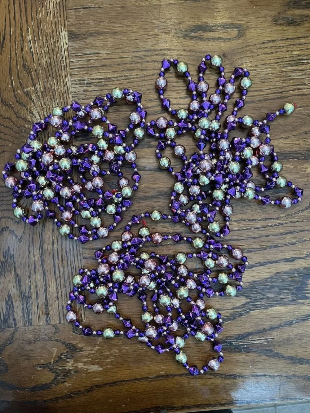 Vintage Purple Gold & Pink Beaded Christmas Tree Garland 3 Strands 9ft Each